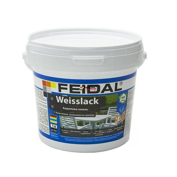 Емаль акрилова Feidal Weisslack Біла Шовковисто-матова 1 л 50103366 фото
