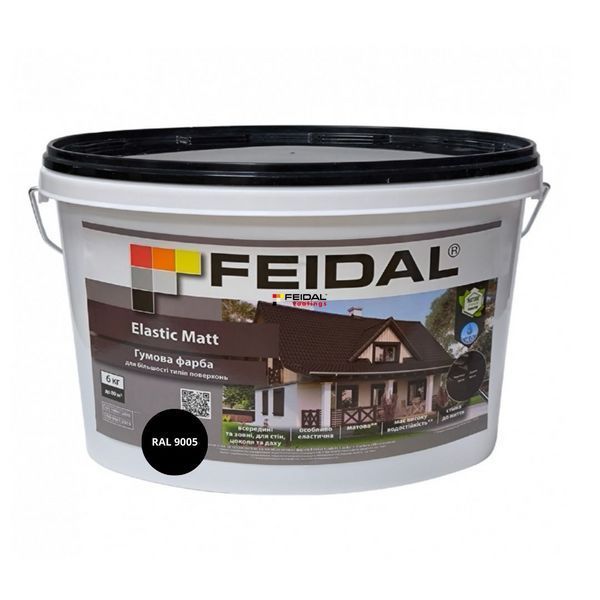 Гумова фарба Feidal Elastic Matt Матовий RAL 9005 Чорний 6 кг 50132354 фото